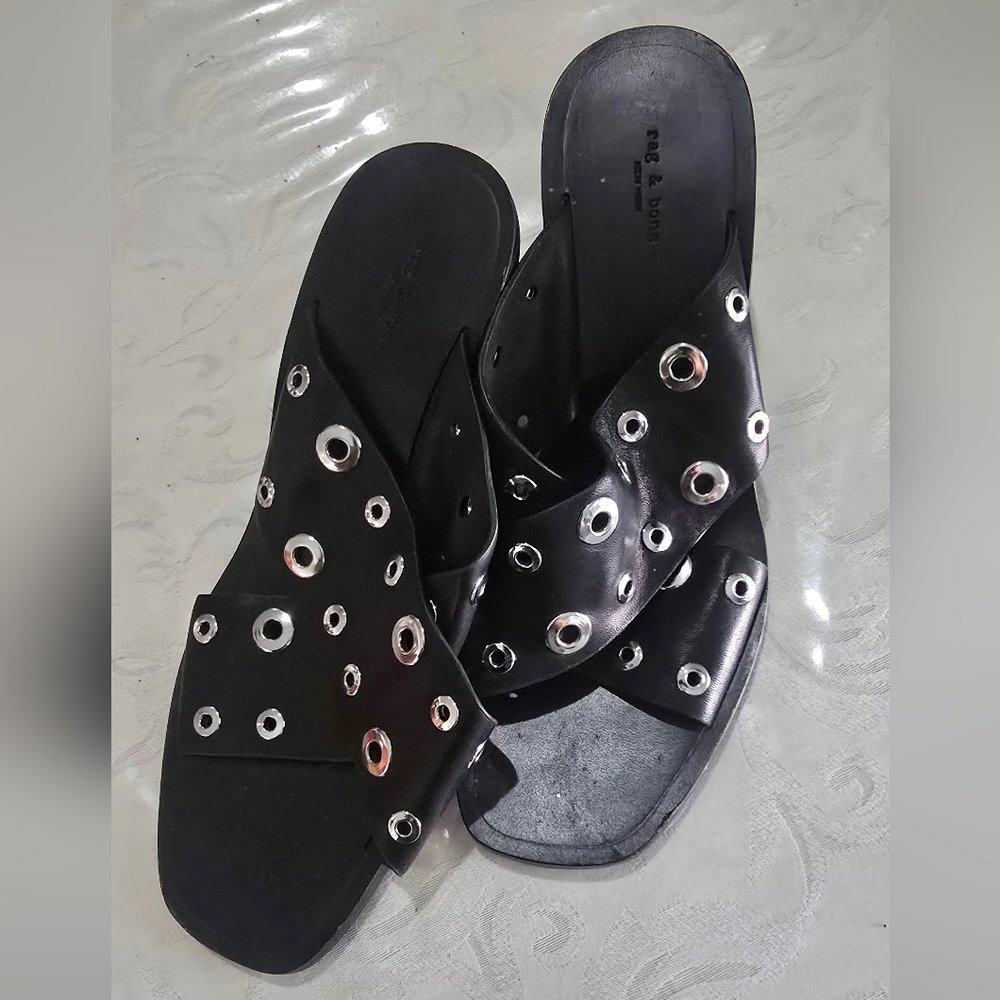 Rag and Bone Black and Silver Strap Scandal with Heel